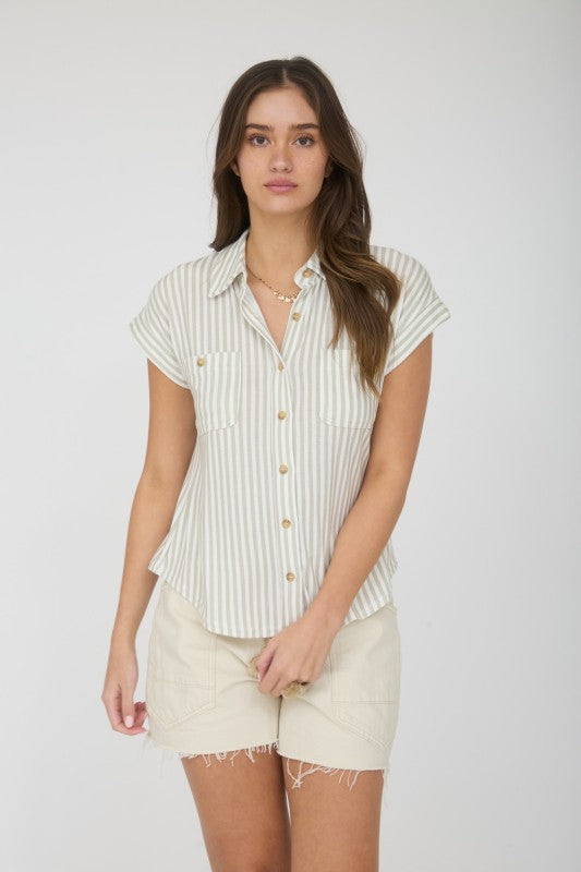 green striped button down shirt