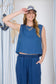 dark blue sleeveless chambray top
