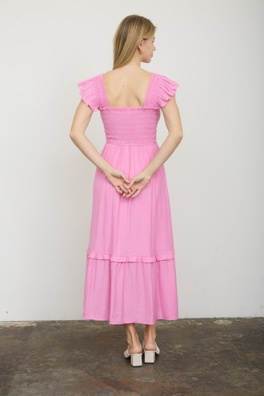 blu pepper pink midi dress