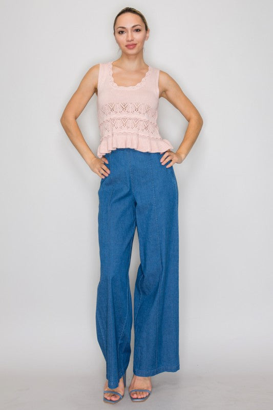 pink knit sleeveless peplum top