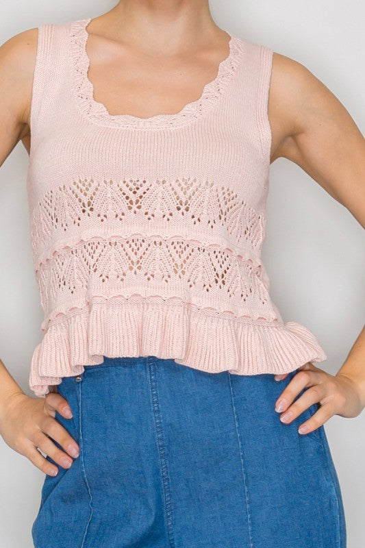 pink sleeveless knit scoop neck tank