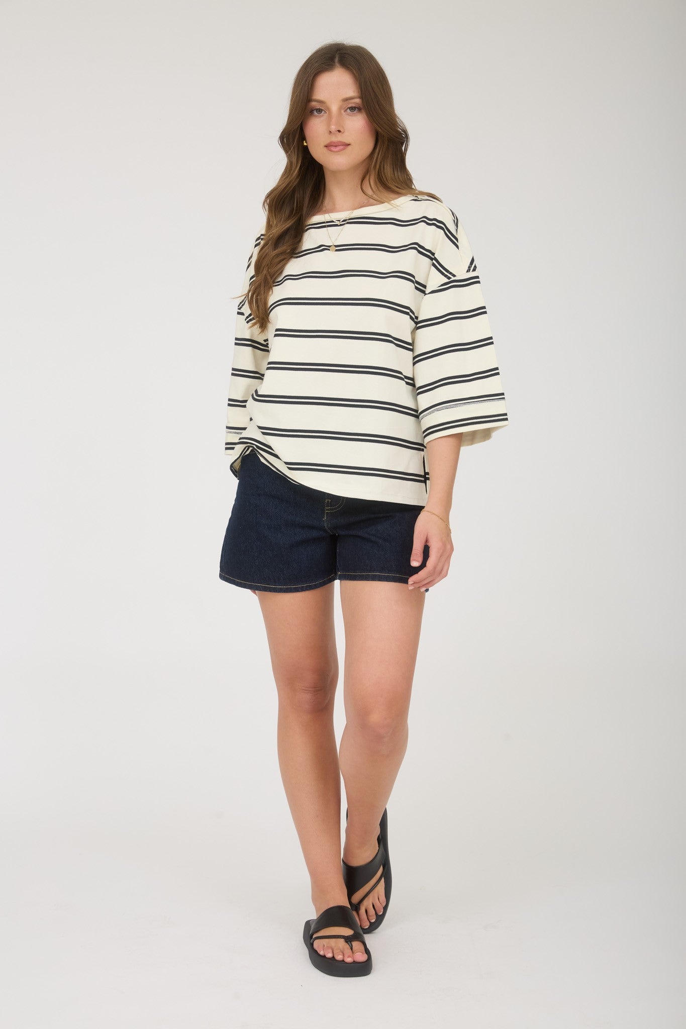cream striped fall transition top