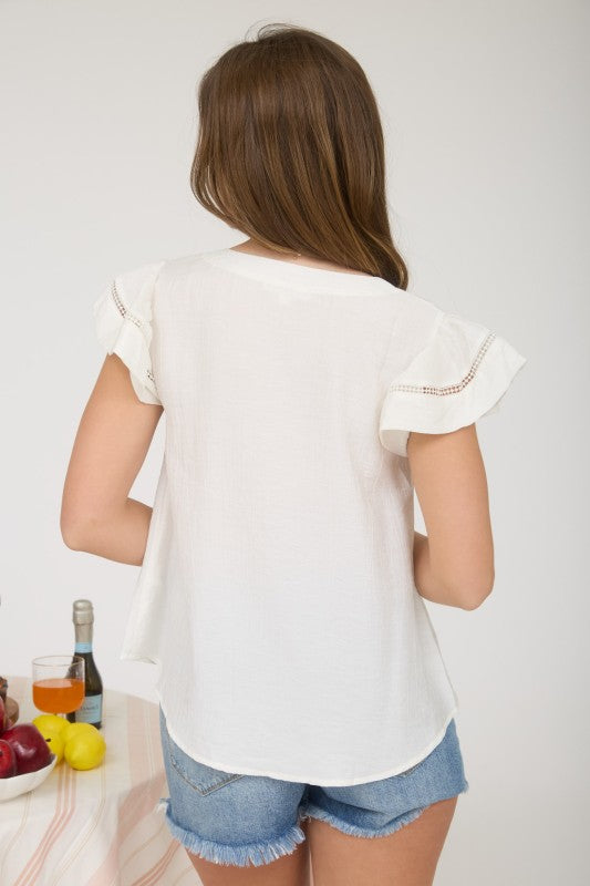 ivory ruffle short sleeve top