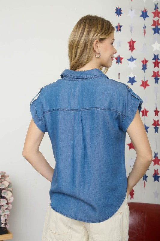 blue denim lightweight top