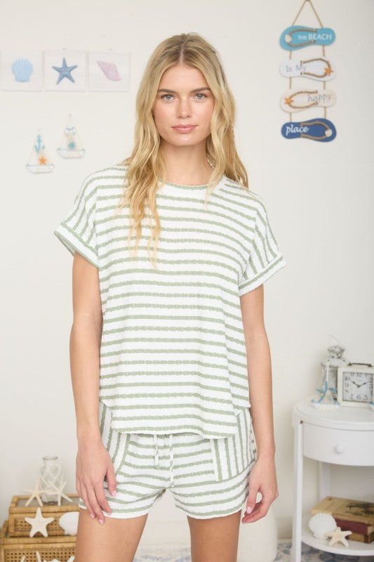 blu pepper green striped short sleeve top