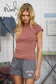 rust ribbed short sleeve top
