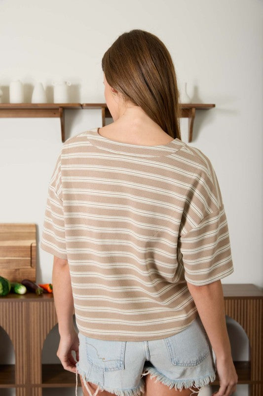 mocha short sleeve striped top