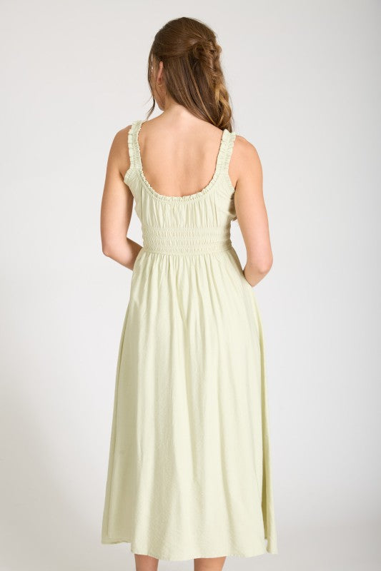 light green sleeveless midi dress