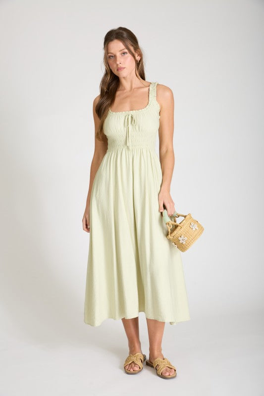 blu pepper green sleeveless fit and flare midi dress