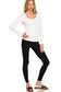 White Ribbed Fitted Scoop Neck Long Sleeve Top