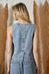 medium blue sleeveless button top