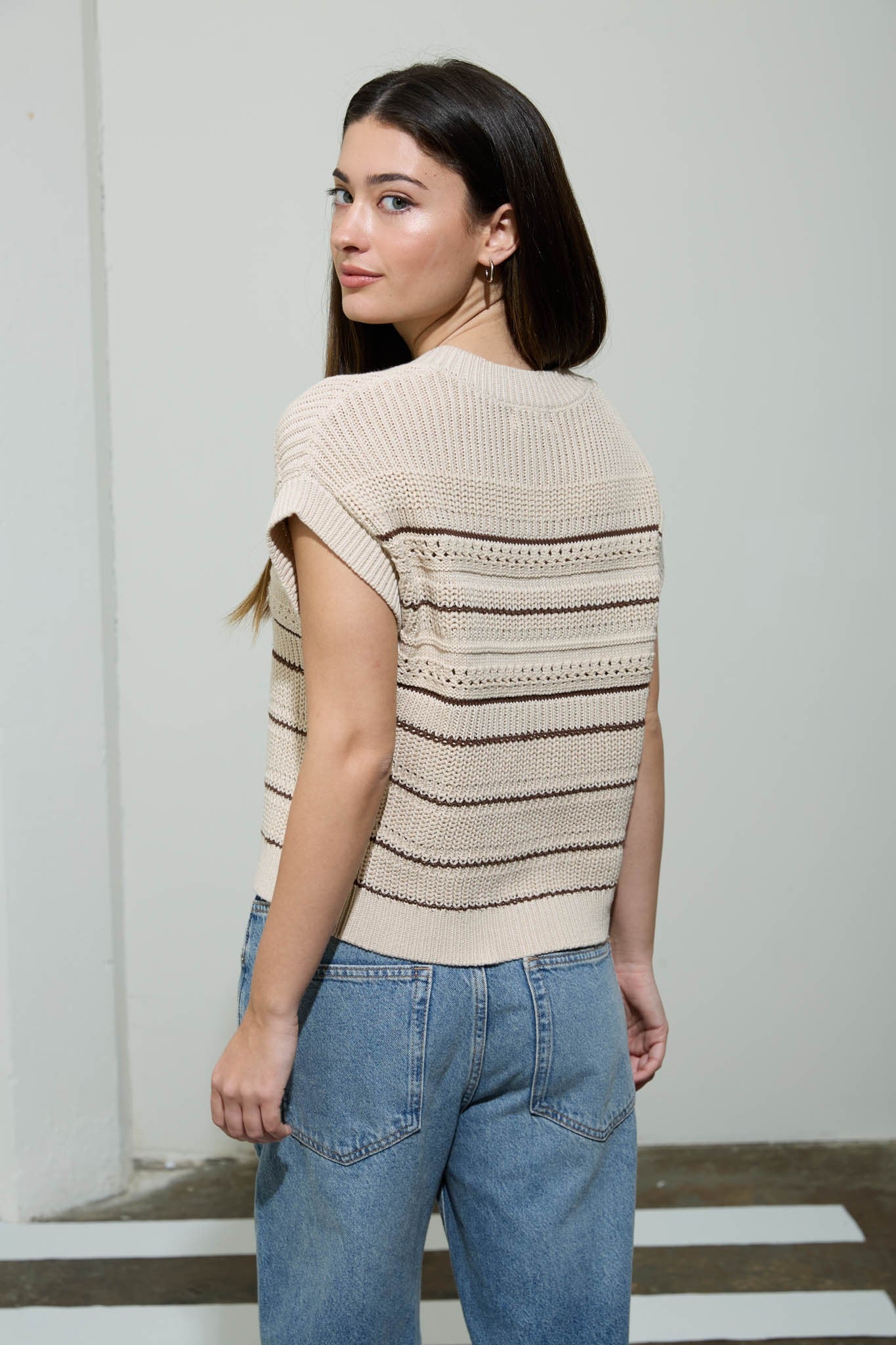 light brown striped knit top