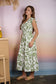 fit and flare green floral long dress