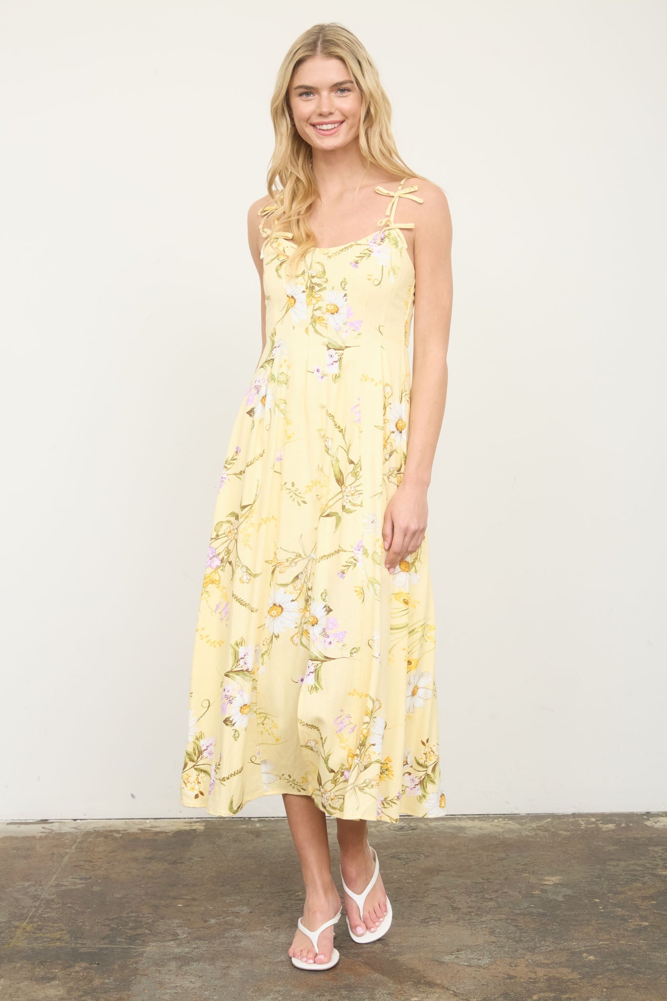 sleeveless yellow floral long dress