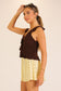 brown sleeveless ruffle top