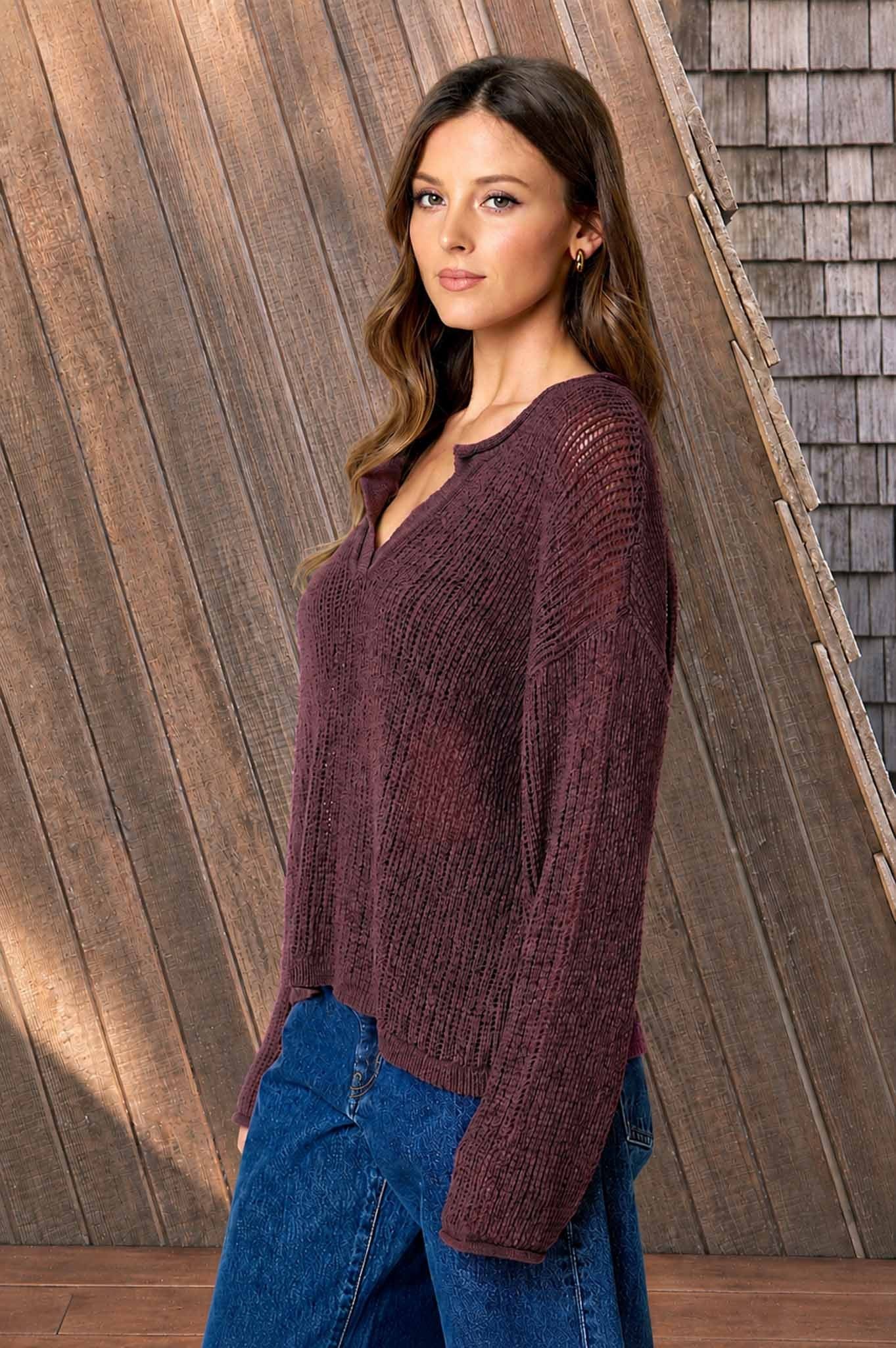 plum knit long sleeve top