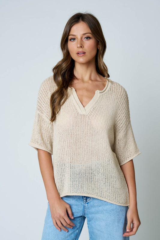 blu pepper beige short sleeve crochet top