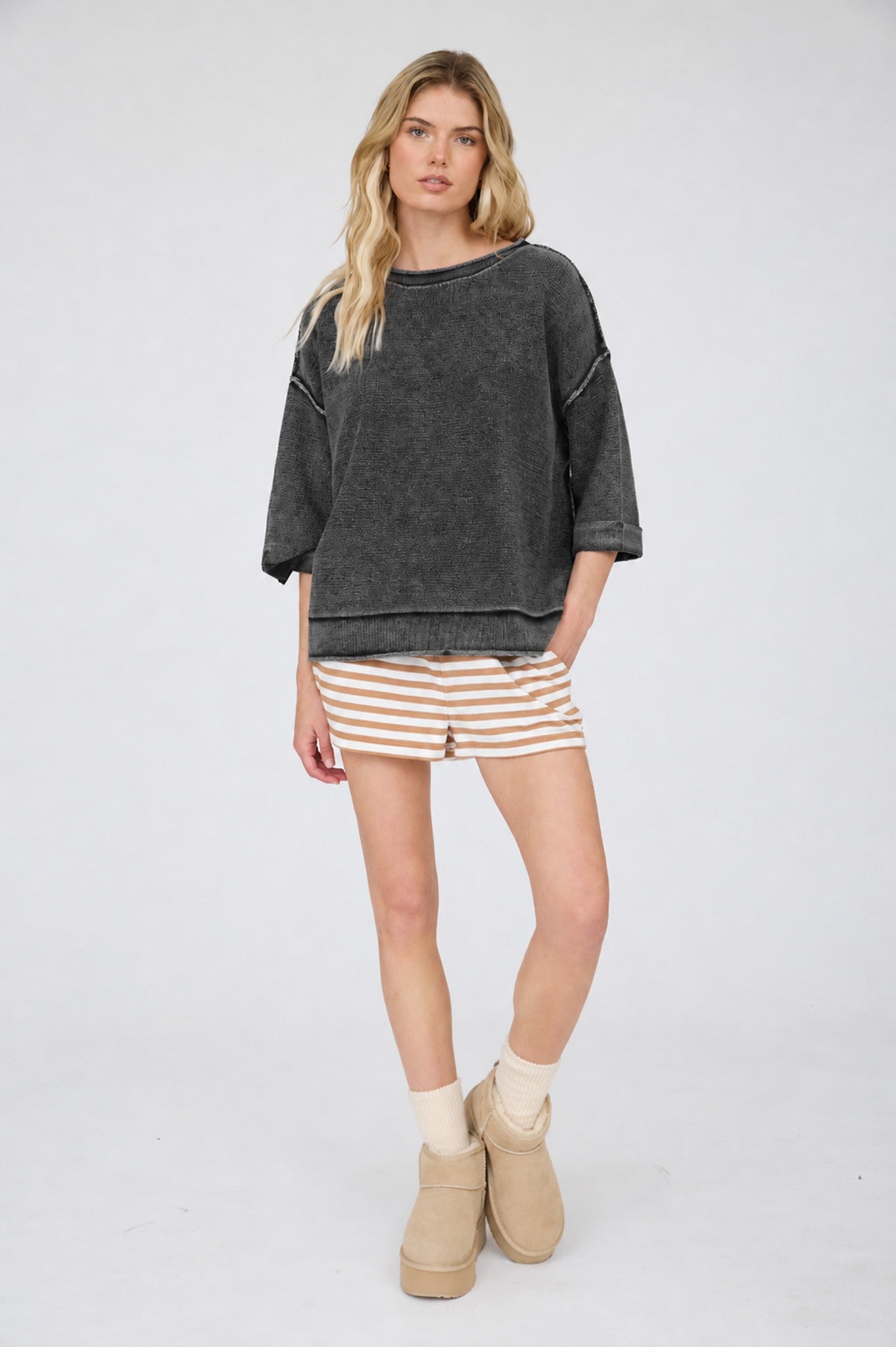 grey mineral wash knit top
