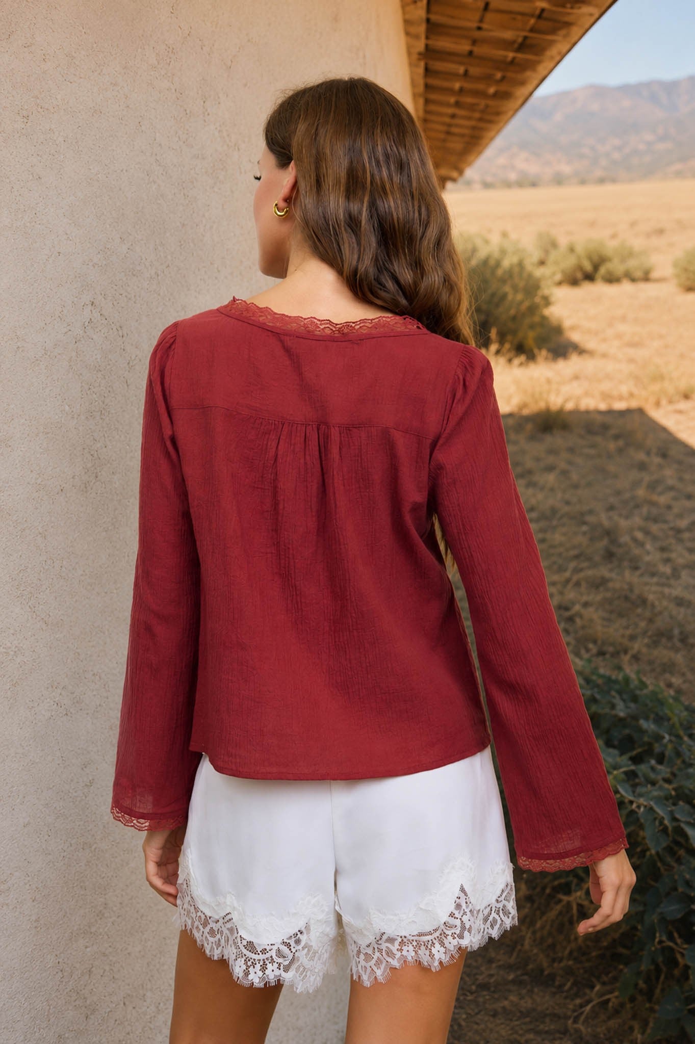 brick long sleeve lace top