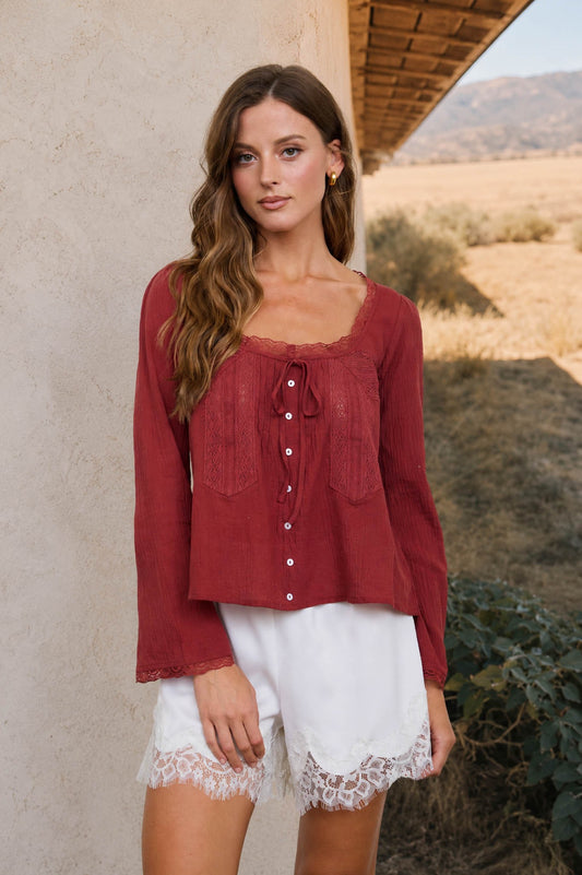 blu pepper brick long sleeve lightweight top