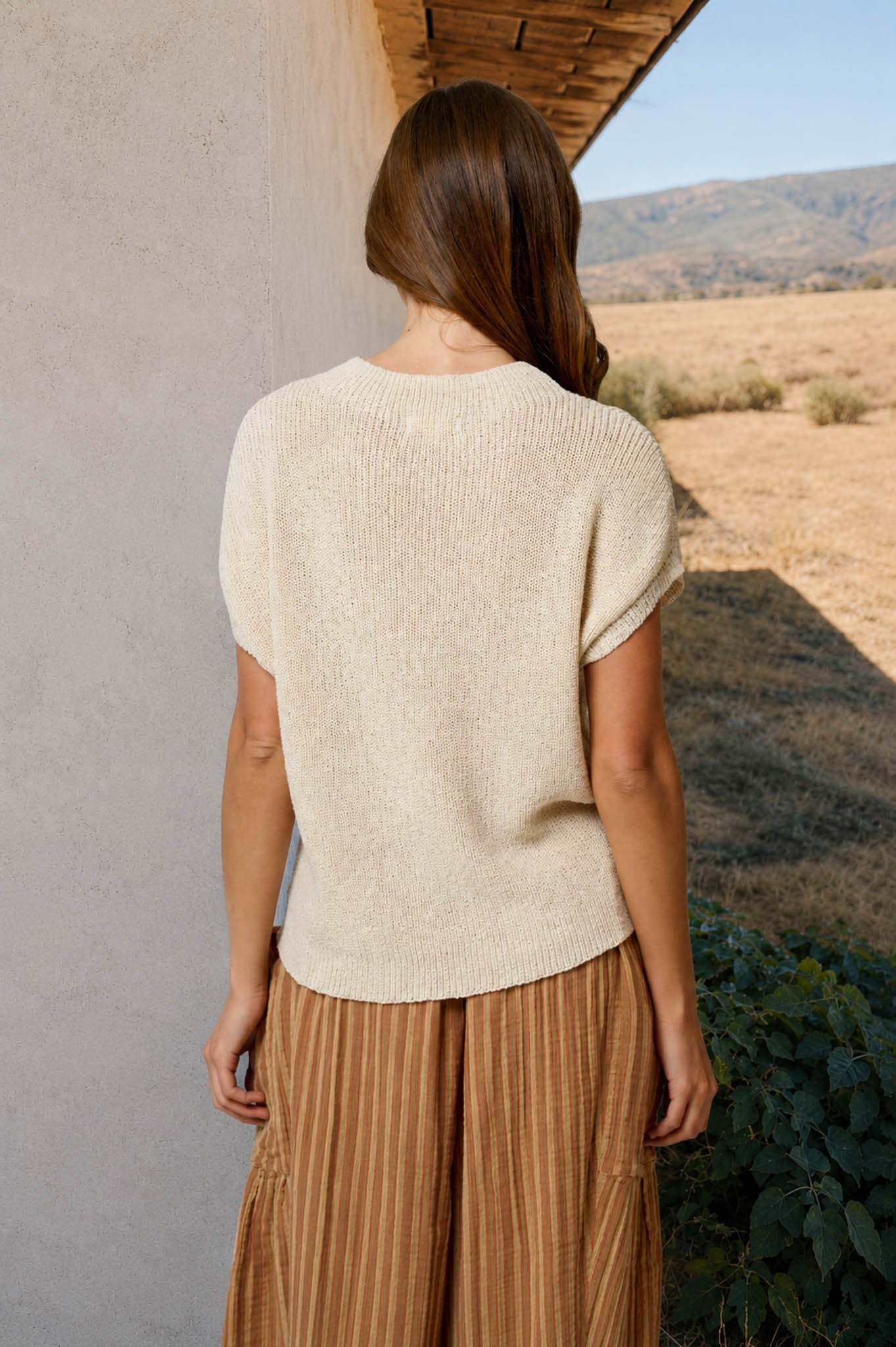 Oatmeal Short Sleeve Knit Pocket Sweater