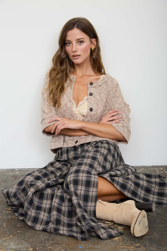 blu pepper black plaid side slit maxi skirt