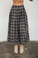 black and brown plaid side slit midi skirt