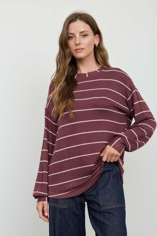 blu pepper plum striped lightweight long sleeve top