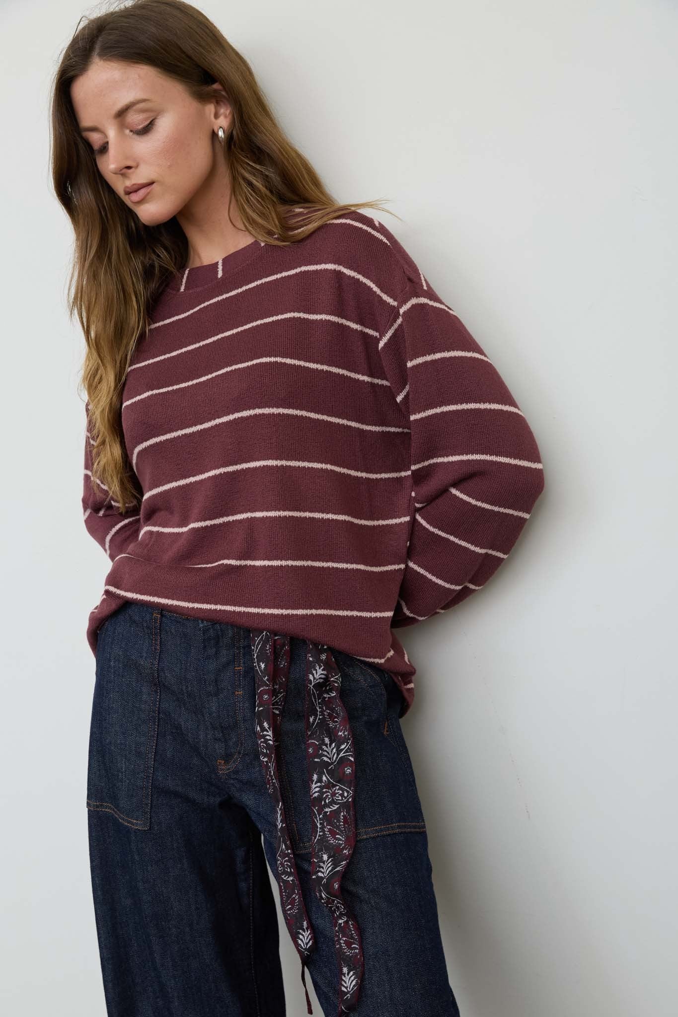 burgundy striped long sleeve top