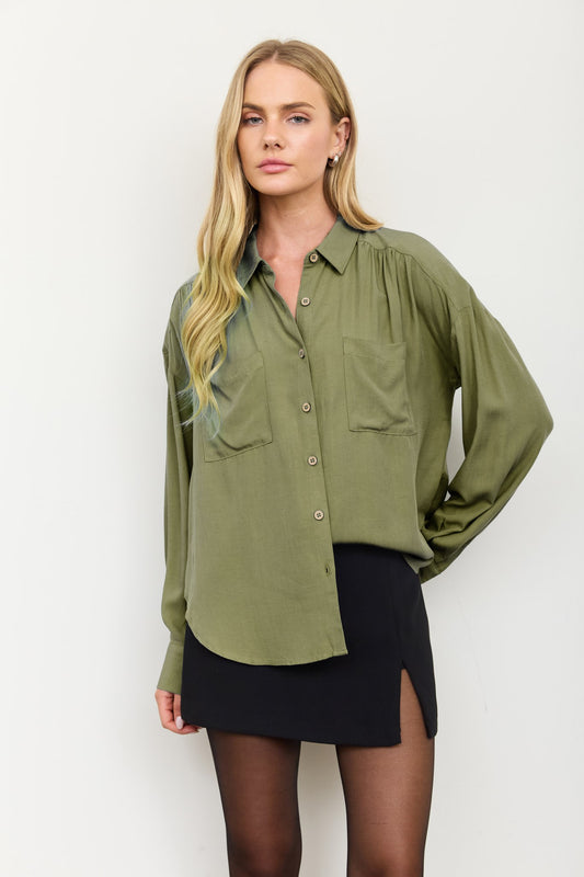 Olive Long Sleeve Button Down Shirt
