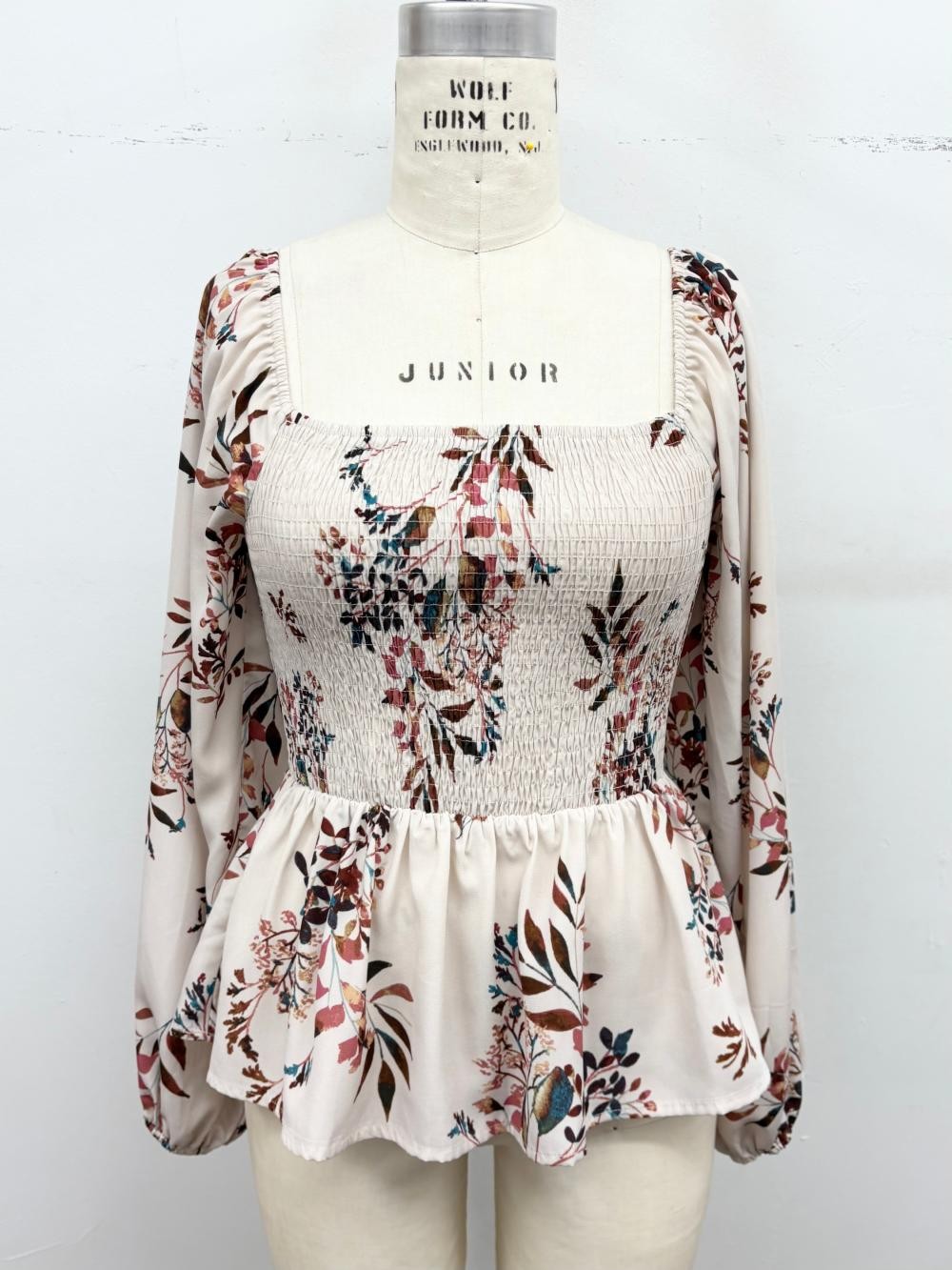 cream floral long sleeve top