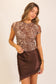 Timing brown leopard print mesh short sleeve top