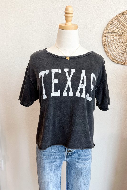 black cropped vintage wash texas tee shirt
