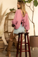 pink open back long bubble sleeve top