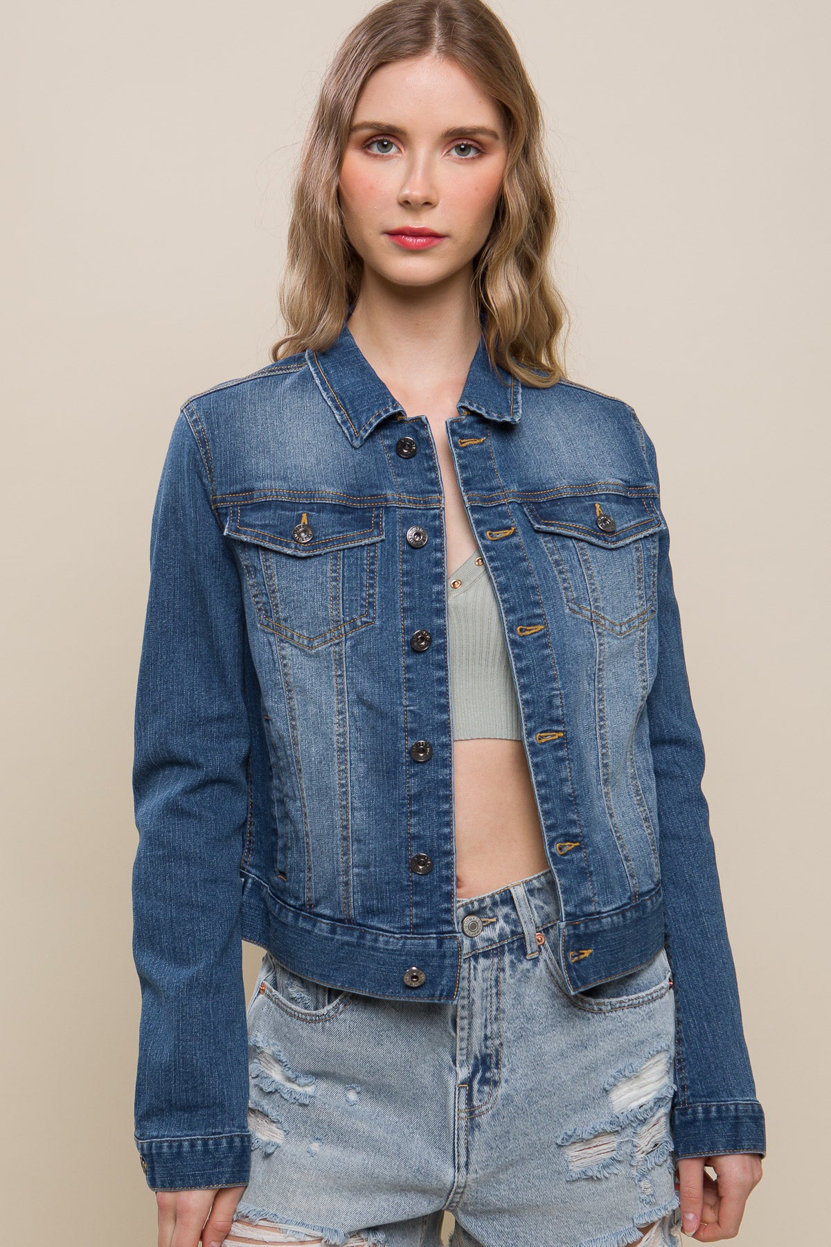 womens dark wash non distressed denim jacket