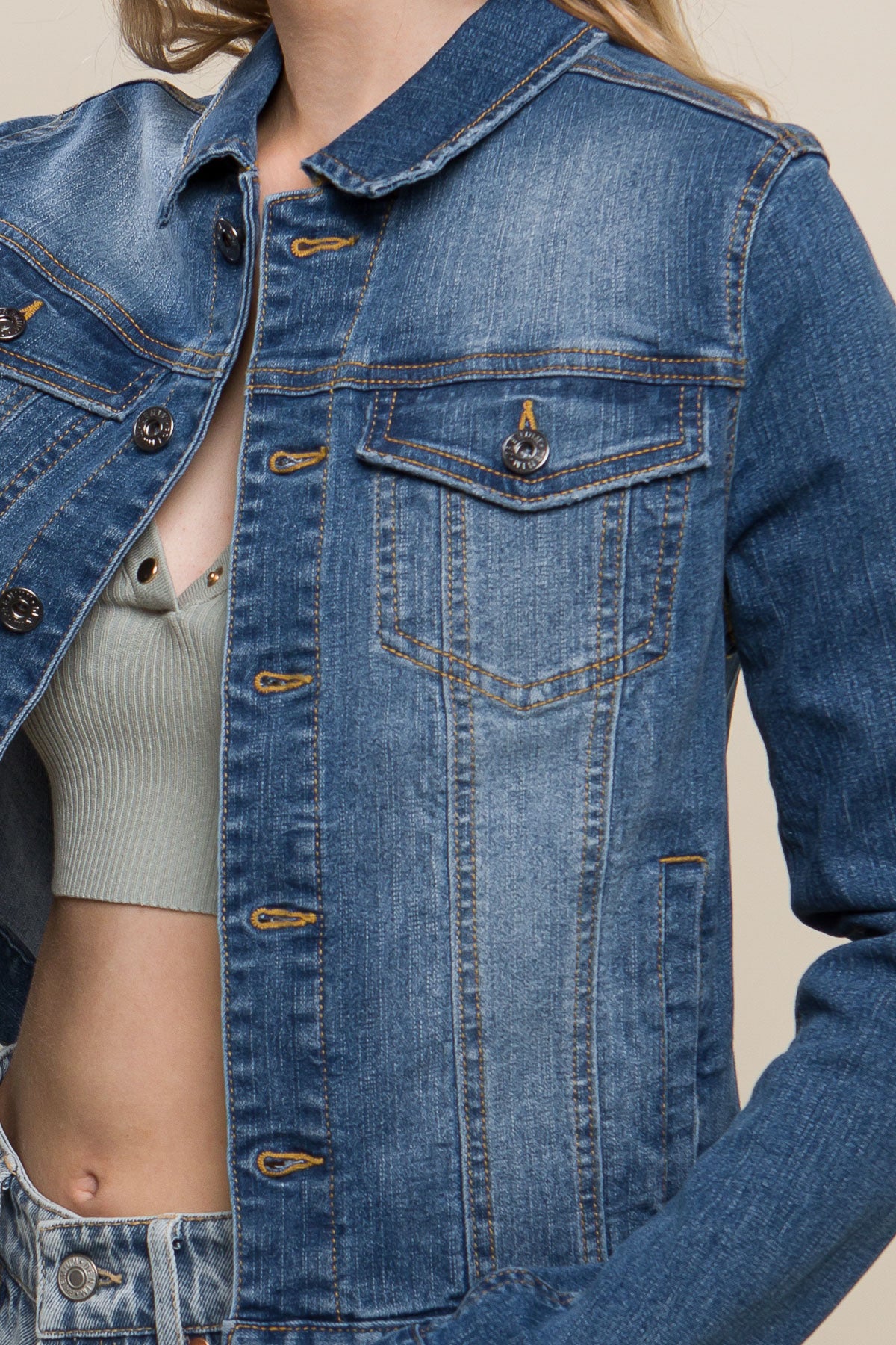 basic dark wash non distressed denim jacket