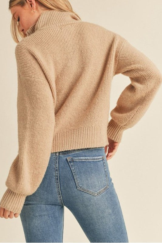 camel zip up pullover top
