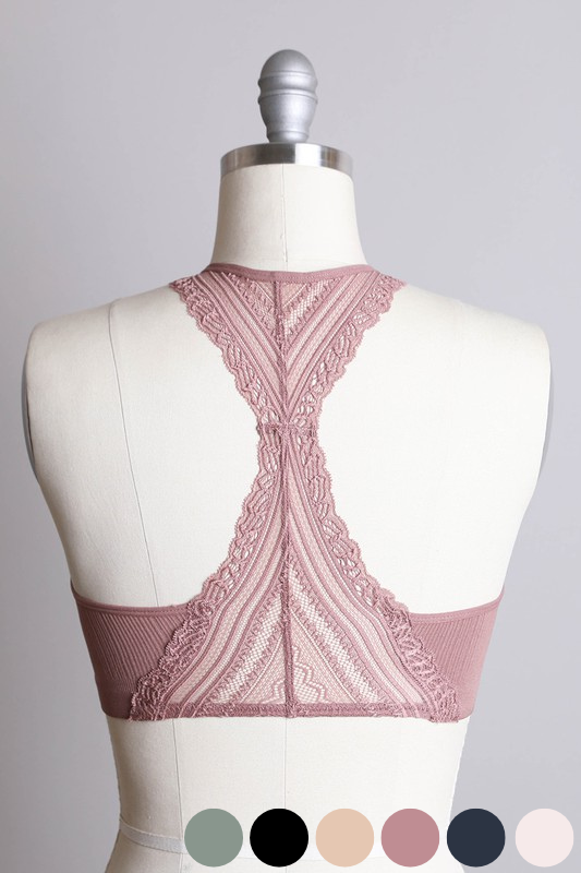 mauve smooth front lace racerback bralette