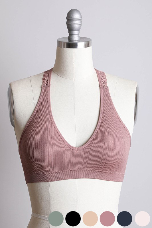 mauve smooth front lace racerback bralette