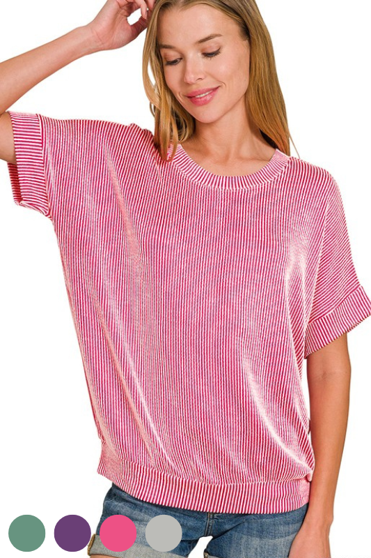 zenana pink short sleeve ribbed top