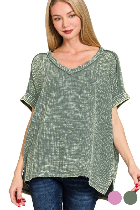 zenana jade green oversized gauze top
