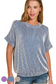 zenana blue ribbed short sleeve top