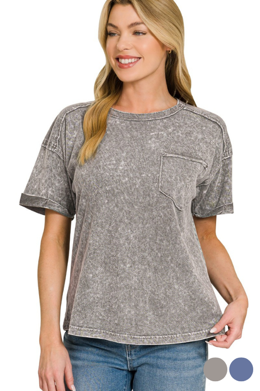 grey mineral wash pocket tee