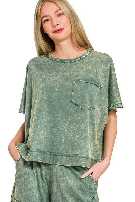 jade green short sleeve top set
