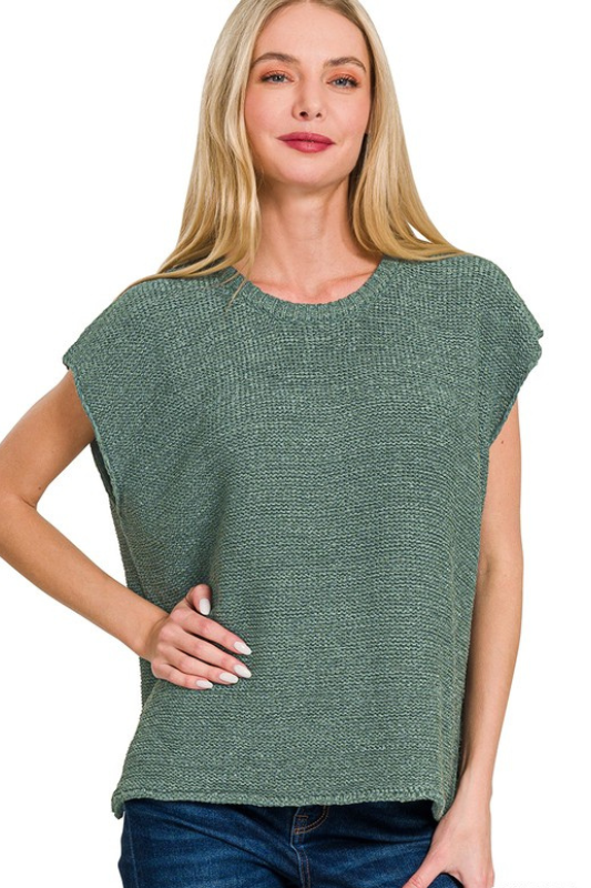 zenana jade green knit short sleeve top
