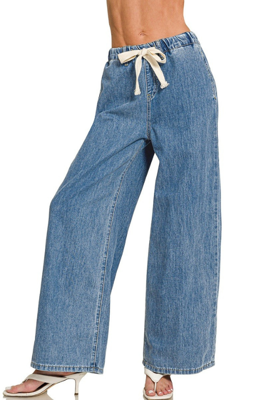 zenana chambray blue wide leg pants