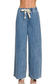 blue wide leg elastic waist chambray pants