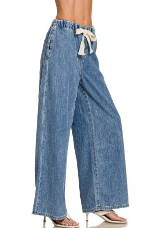 chambray pocket drawstring pants