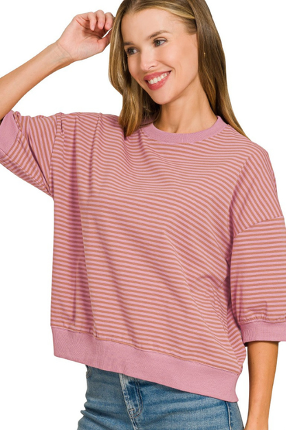 Striped Contrast Sleeve Top