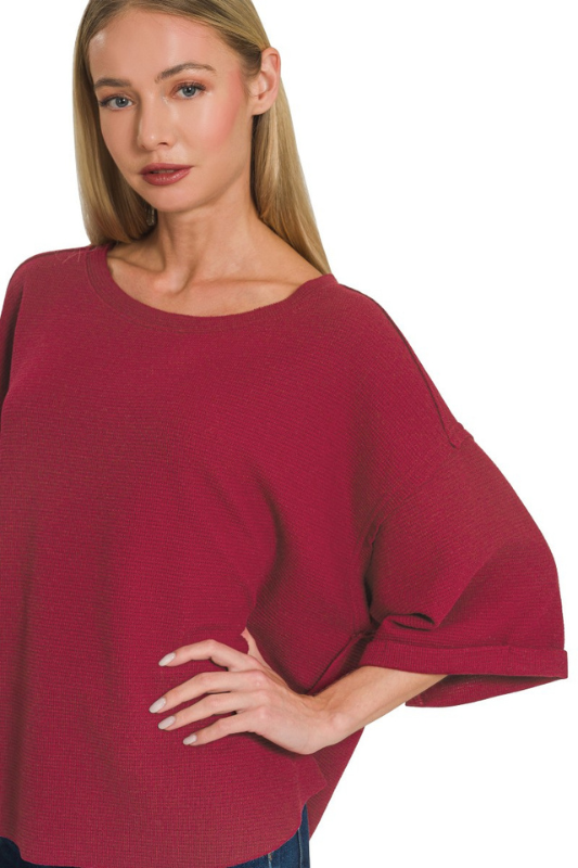 burgundy flowy short sleeve top